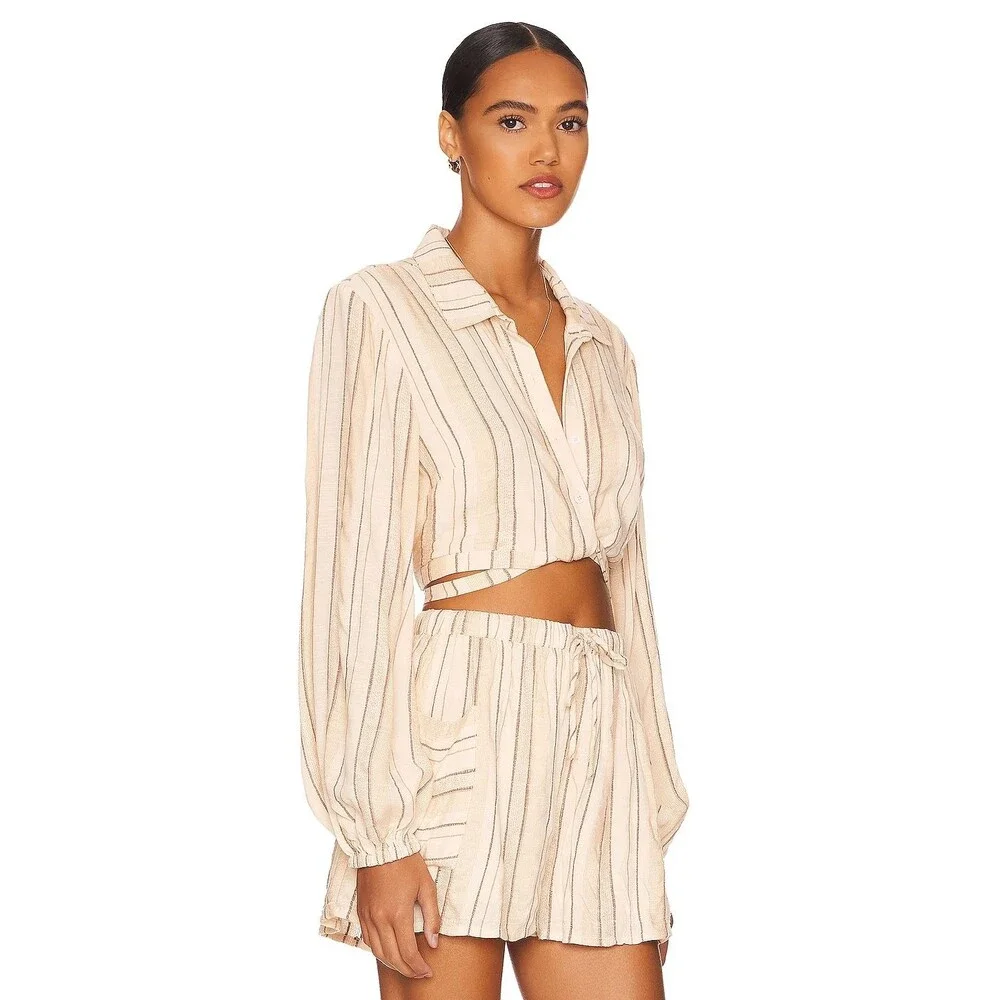 L*Space SOLDOUT Revolve Play it Cool Crop Button Up Stripe Top (S) - Picture 6 of 7